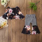 Girl Clothing 2021 Girl Sets Baby Girl Clothes Set Summer Kids Clothing Long Sleeve Flare Trouser Pants Kids Girl 2 Piece Set