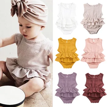 Newborn Toddler Girl Summer Clothes Soft Jumpsuit linen baby's breathable organic Cotton Baby Clothing ruffle Romper