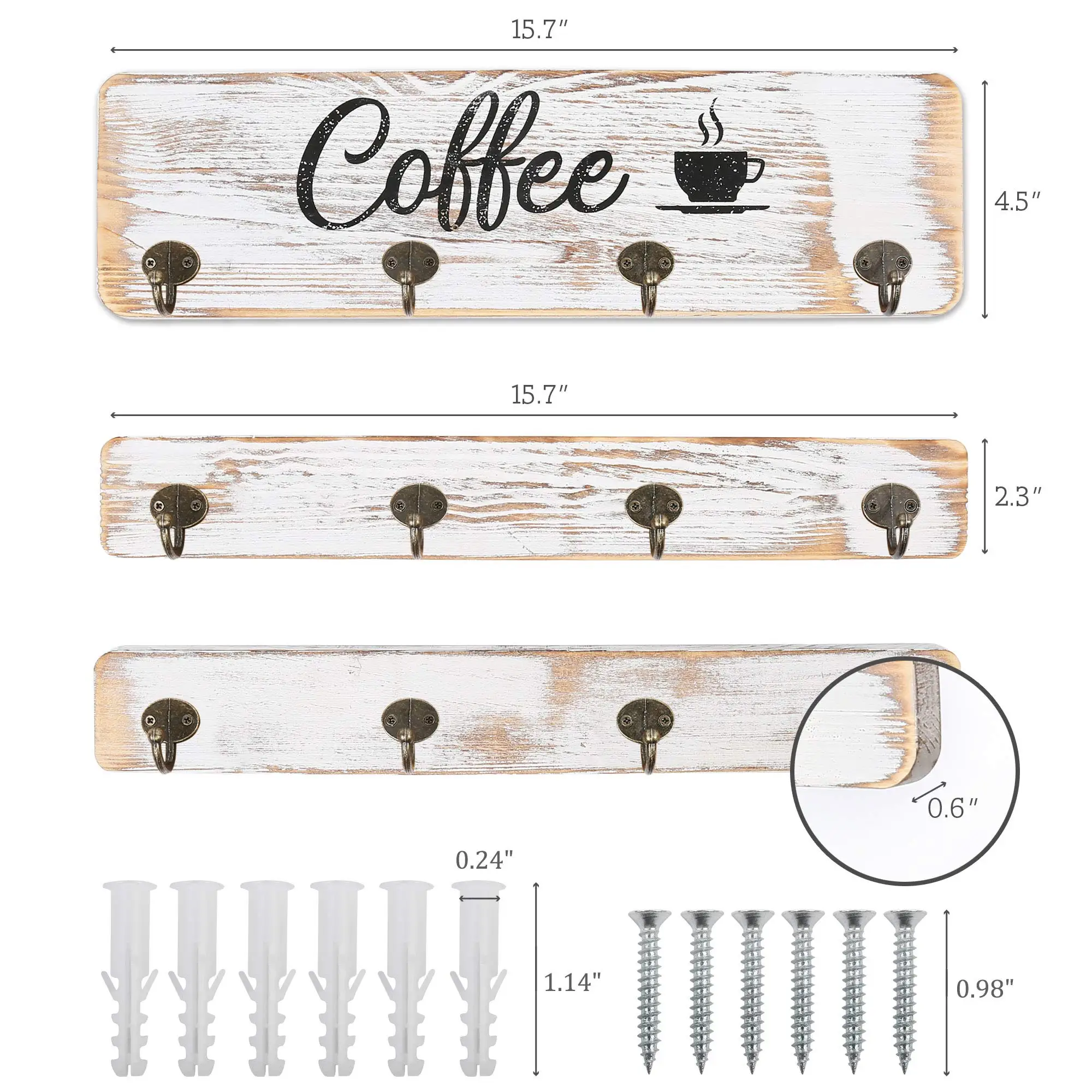 Coffee Mug Holder Rustic Wall Mounted Mug Rack with 12 Cup Hangers Farmhouse Wood Cup Organizer