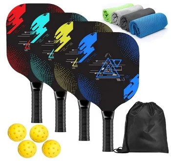 Pickleball Set with 4 Premium Wood Pickleball Paddle with Cushion Comfort Grip Gifts for Men Women
