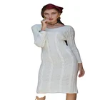 Dress Knit Solid Color Floral Bottom Wool Dress Women's European And American 1 Neck Slim Long Knit Dress