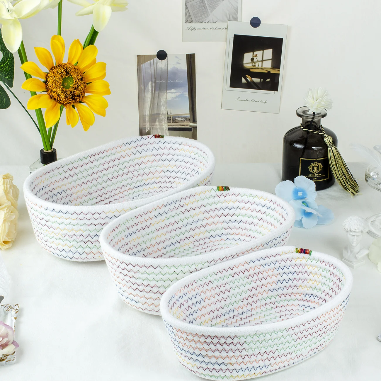 HUAYI cotton rope woven mini food storage basket  for home restaurant hotel