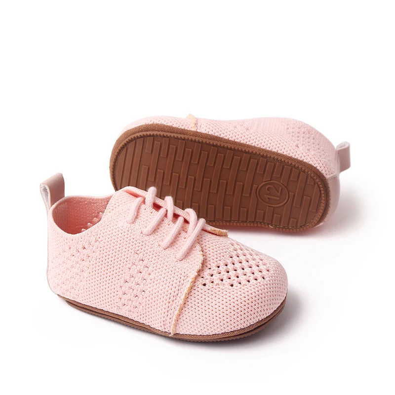 Spring and Autumn New Knitted Mesh Breathable Front Lace-up Soft Soled Baby Walking Shoes manufacture