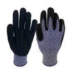 Blue Gloves Wholesale Blue HPPE Cutting Level 5 Gloves Palm Coating Nitrile Sandy Gloves