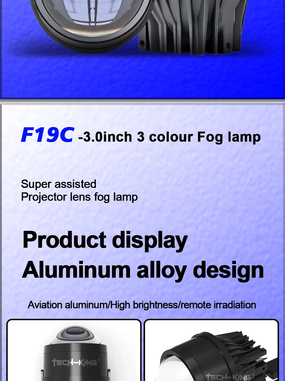 TECH-KING Car 3 inch universal Double beam 12V 3 color led fog/driving lights Retrofit and upgrade lamps led projector for car