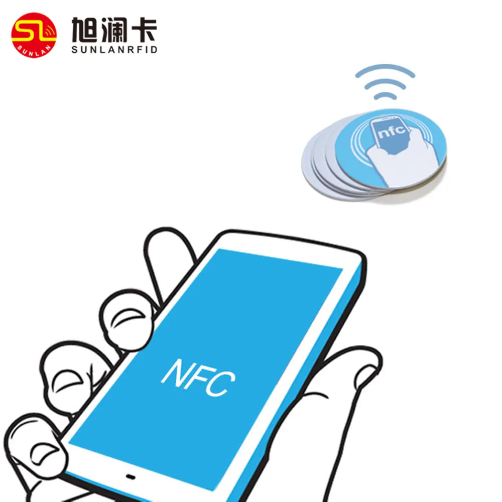 sunlanrfid工厂13.56mhz无源nfc ntag 215 rfid贴纸标签nfc标签nt