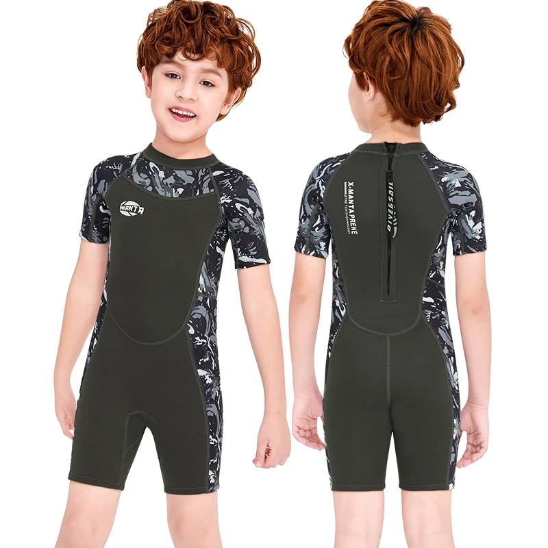 3mm Neoprene Short Sleeve Child Swimsuit Back Zipper Kids Diving Wetsuit
