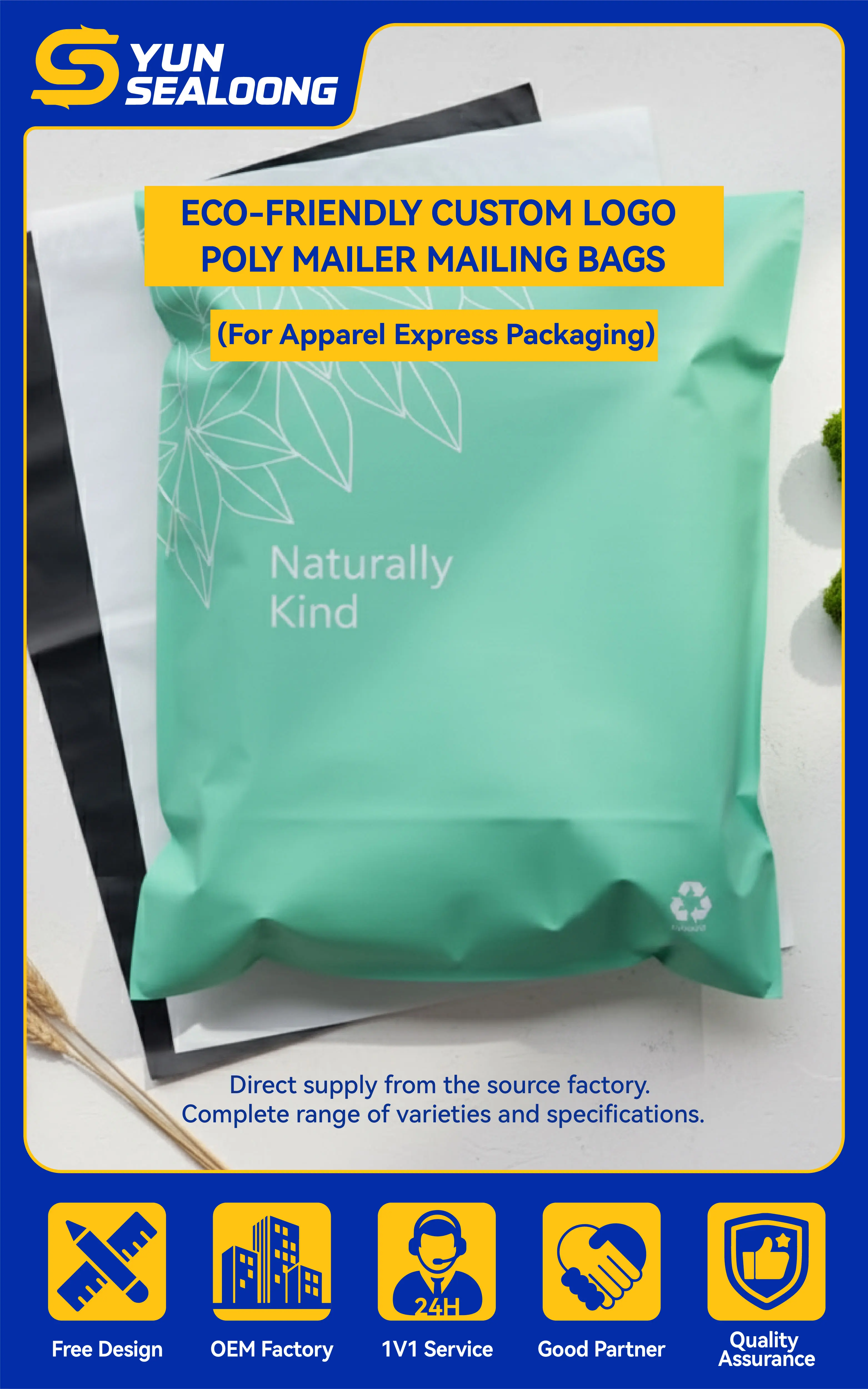 Eco-Friendly Custom Logo for Poly Mailer Mailing Bags Plastic Shipping Bags for Apparel Express Packaging Printed Surface