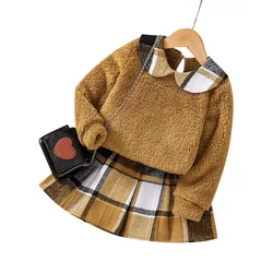 Toddler girls autumn winter clothing sets long sleeve shirts+plaid skirt 2pcs sweet two-piece little girls boutique outfits