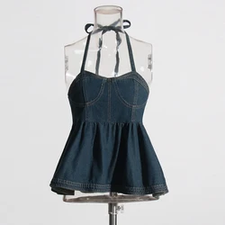 TWOTWINSTYLE Sexy Vests Sling Lace Up Bowknot Patchwork Folds Hem Sleeveless Top Vest For Women