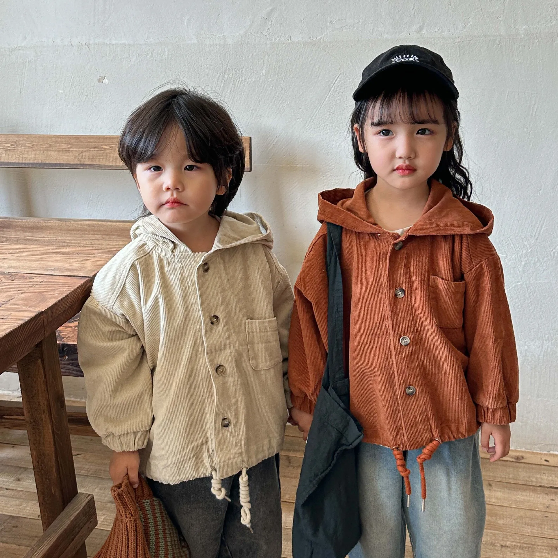 2023 autumn kids new children's casual solid   coat girls unisex fashion corduroy jacket