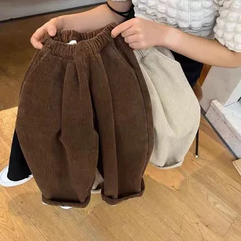 Boutique winter corduroy baby boys bubble pant brown soft and warm kids boy long trousers