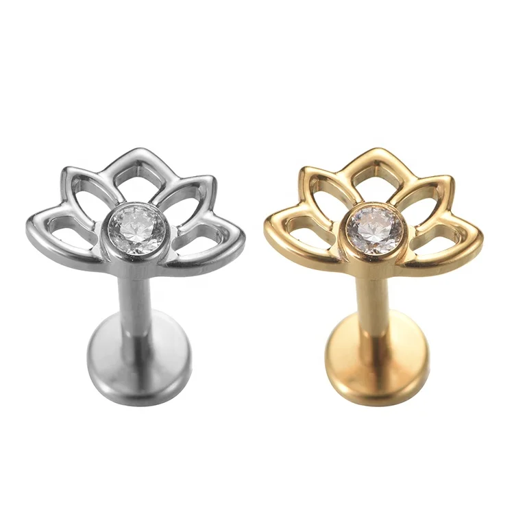 Fuxuan Astm F Titanium Lotus With Zircon Labret Helix Stud Piercing