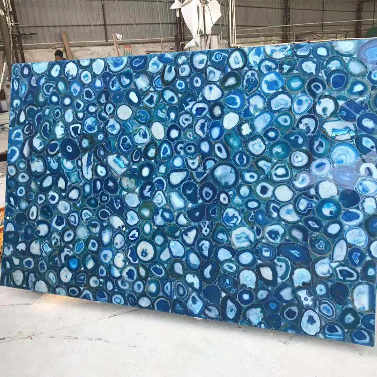 product yuanda china semi precious stone table manufacturer led backlit blue agate slab furniture factory-2