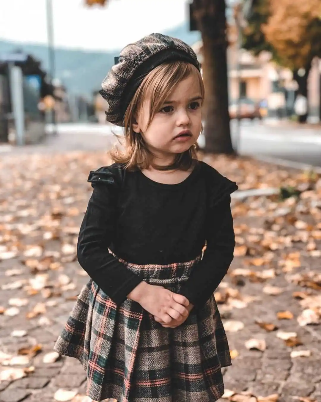 Hot sale fashion toddler dress clothing sets solid knitting shirts match plaid pleated skirt casual girls outfits with hat