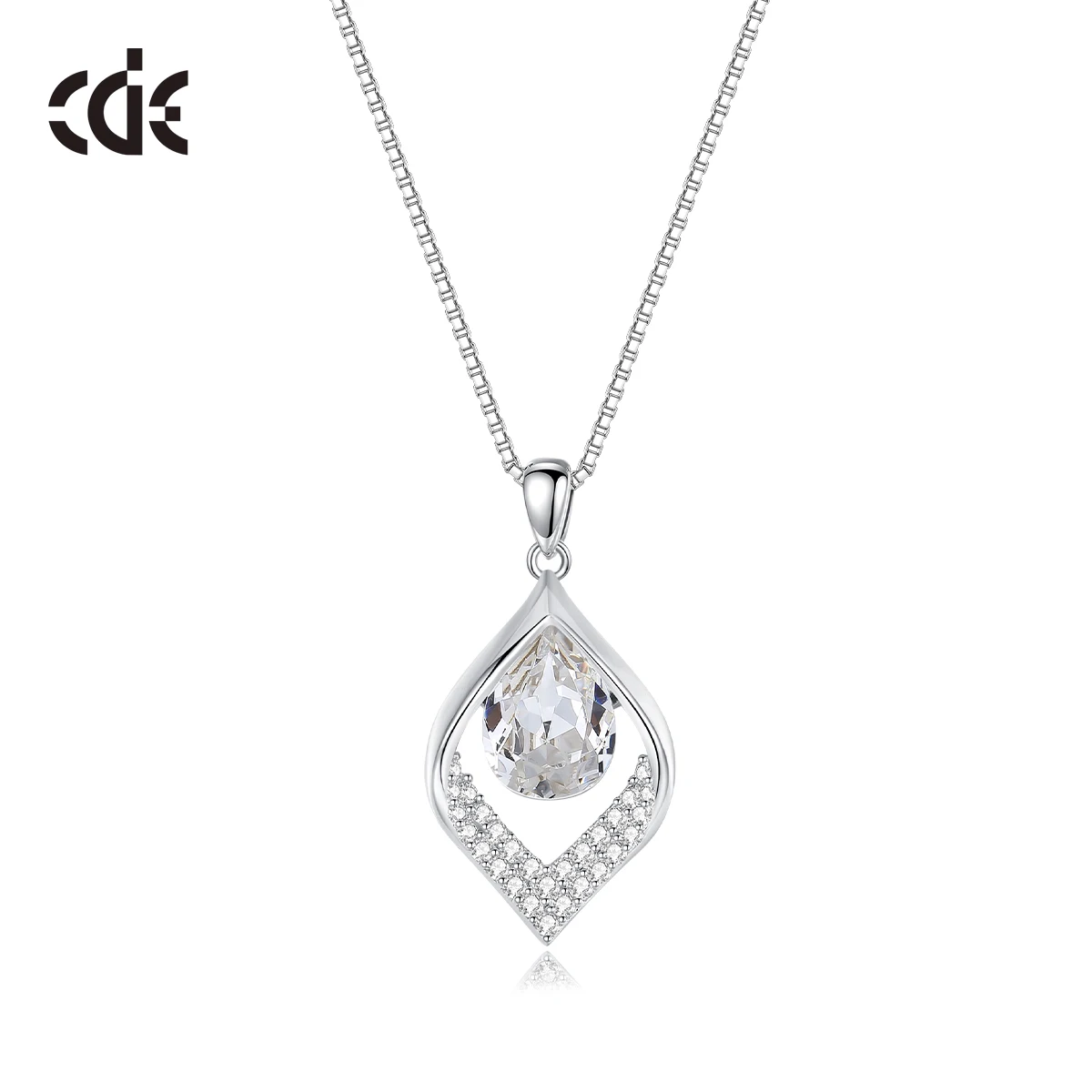 CDE CZYN008 Luxurious Jewelry 925 Sterling Silver Crystal Necklace Wholesale Rhodium Plated Women Gift Water Drop Type Necklace