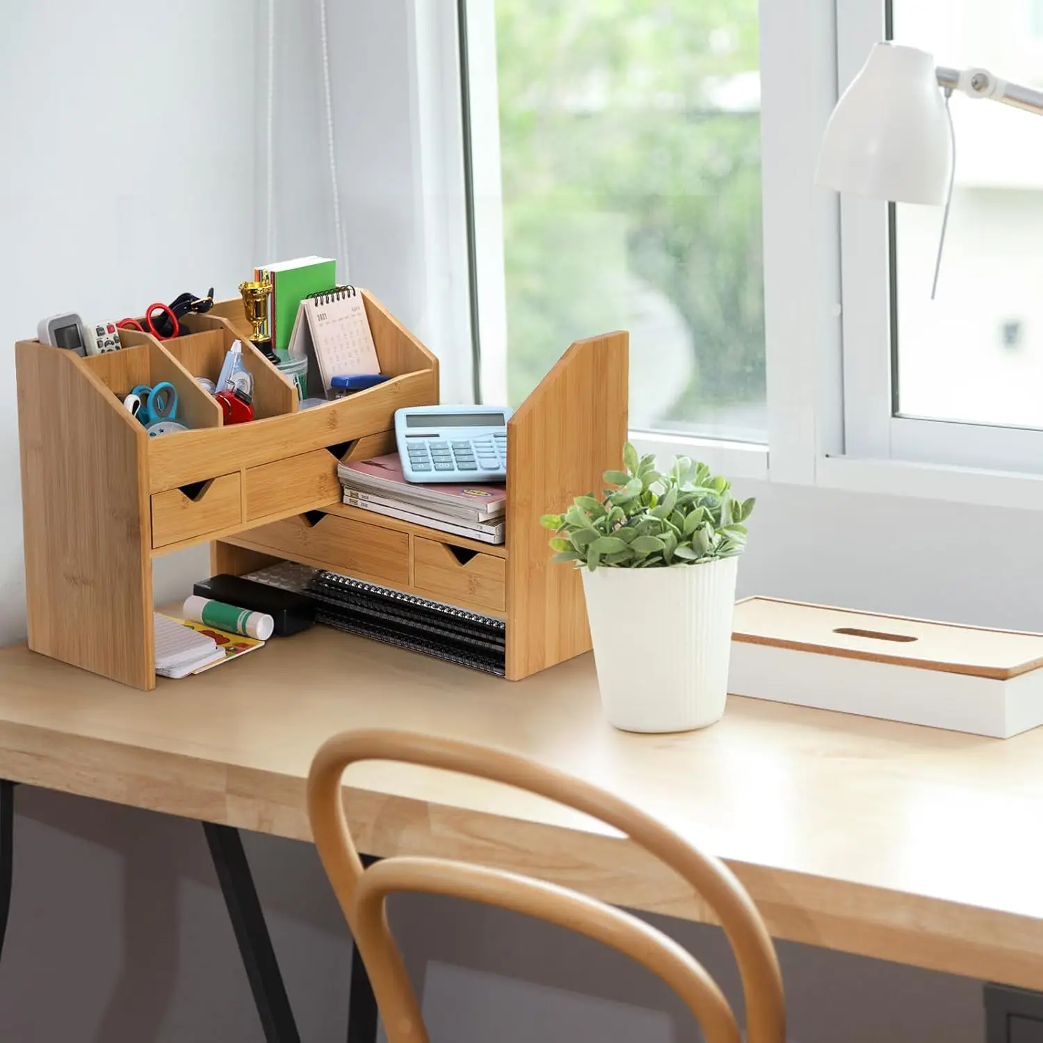 product bamboo desk organizers with adjustable file holder mini desk drawer tabletop organization box with 4 drawers for home office-1