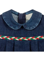 Customized high quality washable pleat baby girl vantage dress kids denim dress with peter pan collar