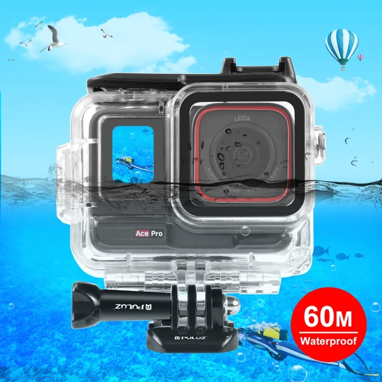 For Insta360 Ace Pro PULUZ 60m Underwater Waterproof Housing Case with Base Adapter & Screw