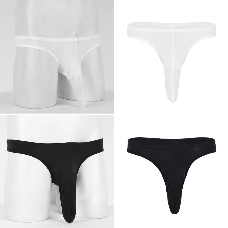 2021 Mens Silky Long Sheath Thong Briefs Sissy T-back Underpants Pouch Elephant Nose Underwear