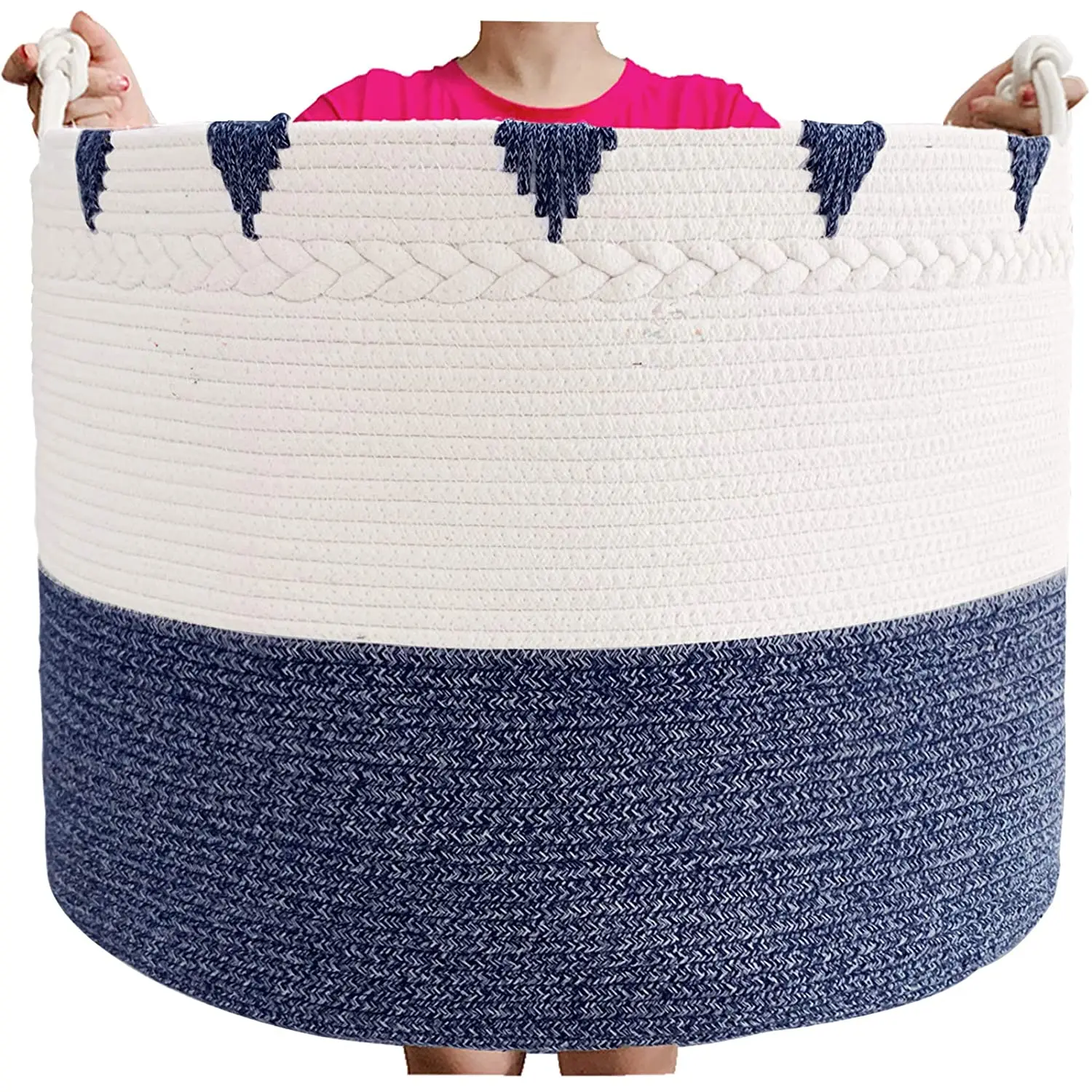 braided cotton rope blanket basket woven laundry hamper storage