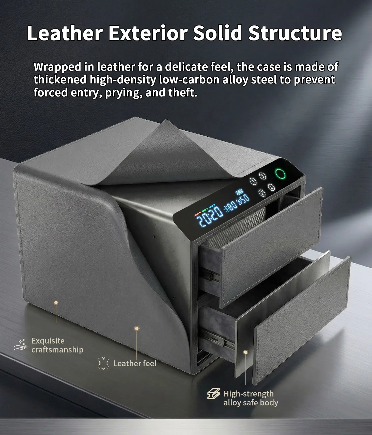 product ceqsafe smart luxury automatic security jewelry watch winder leather bluetooth drawer safe box with fingerprint-8