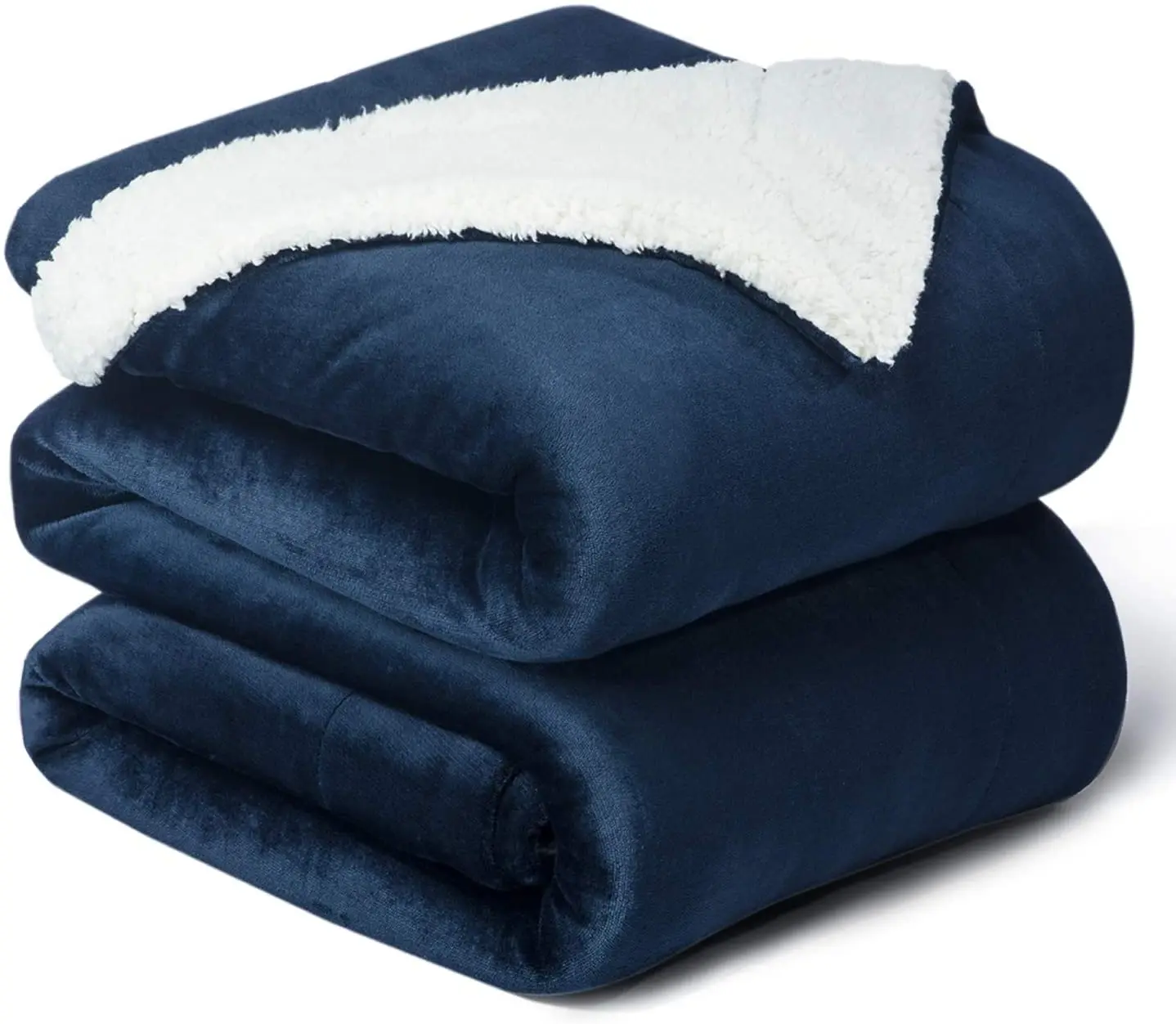 BREEZE NAVY BLUE SHAGGY BLANKET WITH SHERPA VERY SOFTY THICK WARM KING SIZE 