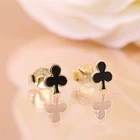 Earrings 925 Sterling Silver Flower Earrings Enamel Black Poker Stud Earrings Jewelry