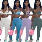 Pants 2021 Skinny Slim 2 Piece Sets For Women Casual Sporty Halter Top And Pants Sets Backless