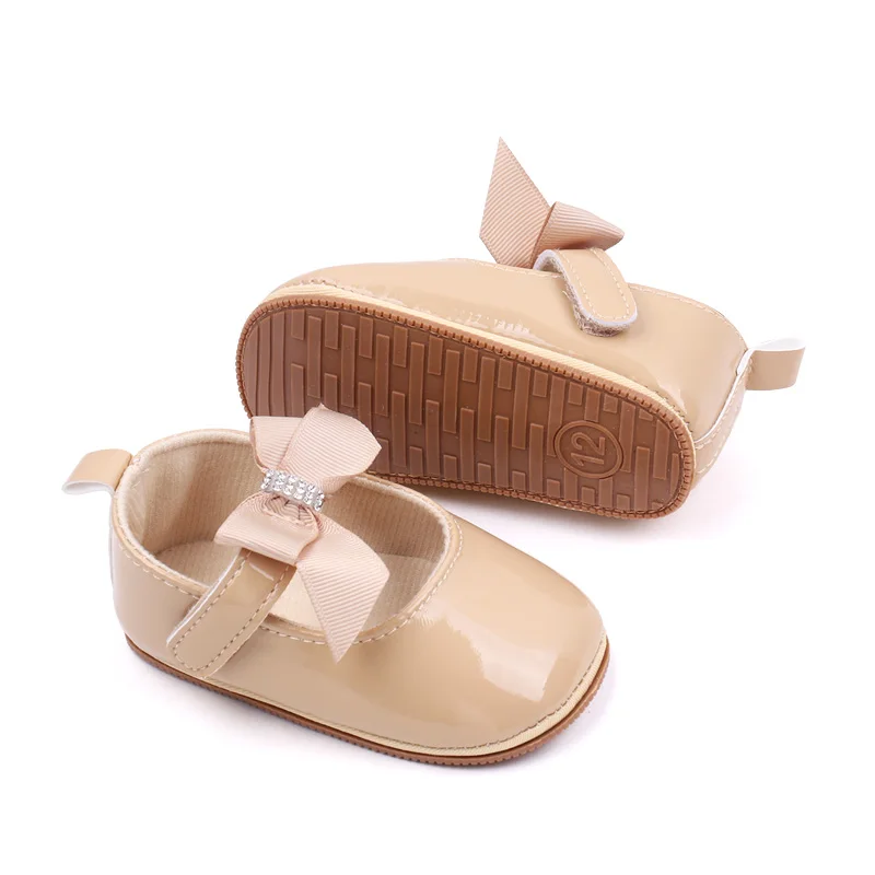 Pure Color PU Leather Baby Dress Shoes Soft TPR Toddler Shoes Girls Breathable Lightweight Anti-Slip Flat Style Fabric Insole details