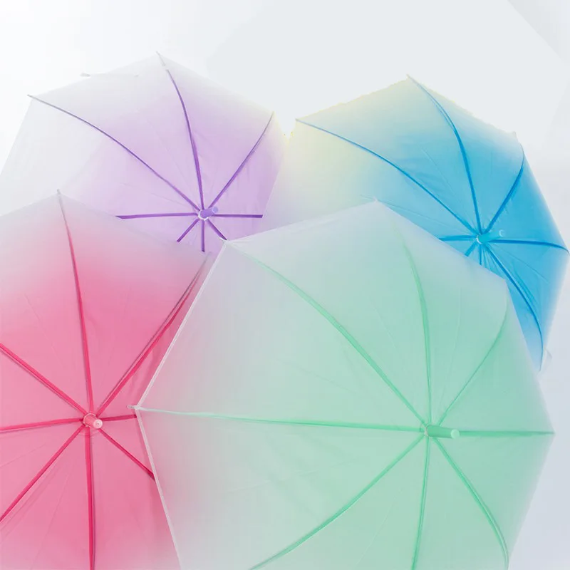 WHY426 Fashion Gradient Umbrella Rainbow Transparent Long Handle J Handle Umbrella Semi Automatic Umbrella