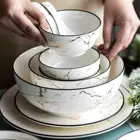 Porcelain Marble Nordic Style White Porcelain High Quality Luxury Dinnerware Set Gold Rim Tableware