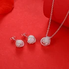 Silver Jewellery 2020 Trendy Fashion Silver Plated Copper Jewellery Set Stud Earrings Pendant Necklace For Women
