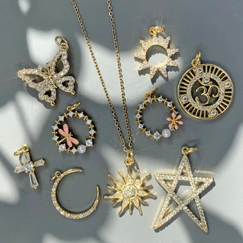 Fashion Pendant Charm18k Gold Jewelry Butterfly Sun Moon Star Pendant Necklace Cross Charms Pendants For Jewelry Making