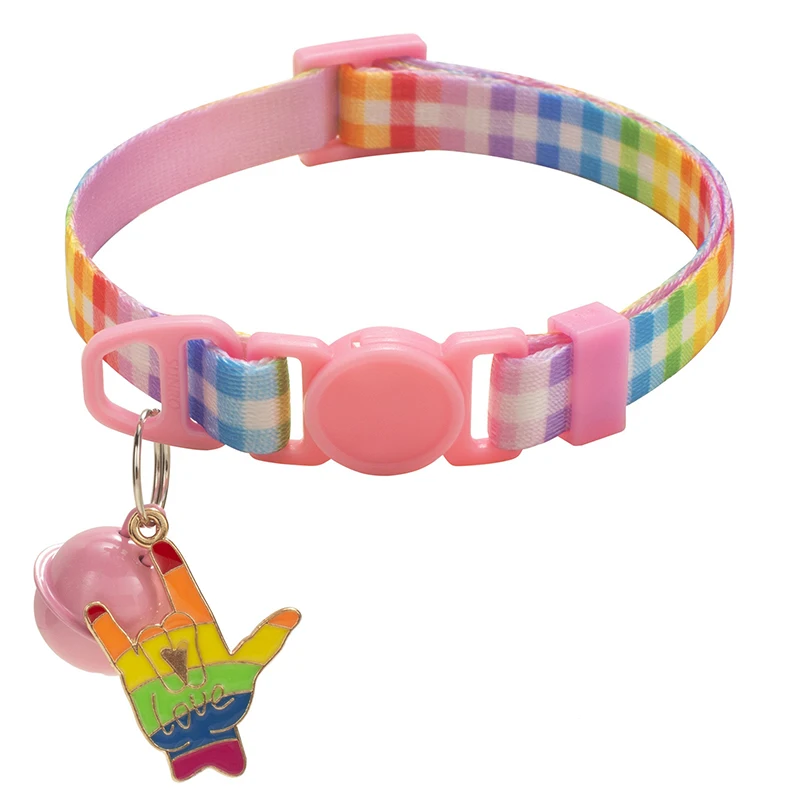 Hot Selling Eco-Friendly Comfortable Nylon Rainbow Plaid Dogs Adjustable Small Bell Collar for Small Animals All Seasons Hand