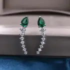 China Earrings Made In China 925 Sterling Silver Custom Earrings Jewelry Tail Pear Cut Emerald Green Diamond Earrings