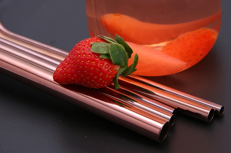 3PCS Stainless Steel Metal Drinking Straw Set Reusable Straws Cleaning Brush With Box