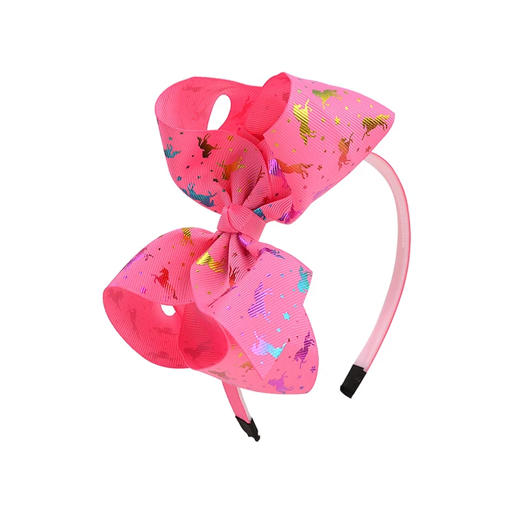 2022 New Large Bowknot Kids Hairband handmade ribbon Bow Colorful Unicorn Headband For Girls