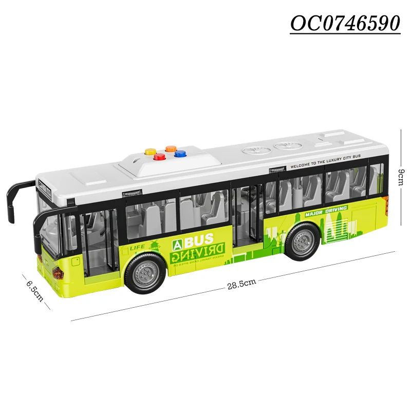 Battery operated friction door opening bus model car set toys with light sound