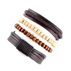 Coconut Shell Bead Genuine Leather Bracelet Hand Made Coconut Shell Wooden Bead Bracelet