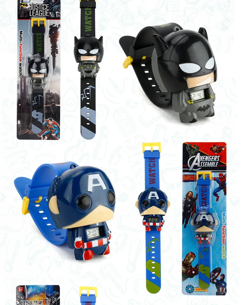 Hot selling Kids watch  Transformation toys for kids in Marvel cute shape  Spider-Man Q version children's toy gift