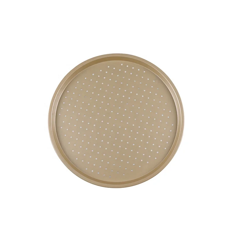 new design gold 10 inch Punched Pizza Plate Grill Plate Grill Plate cake bread oven Punched Pizza pan carbon baking tray