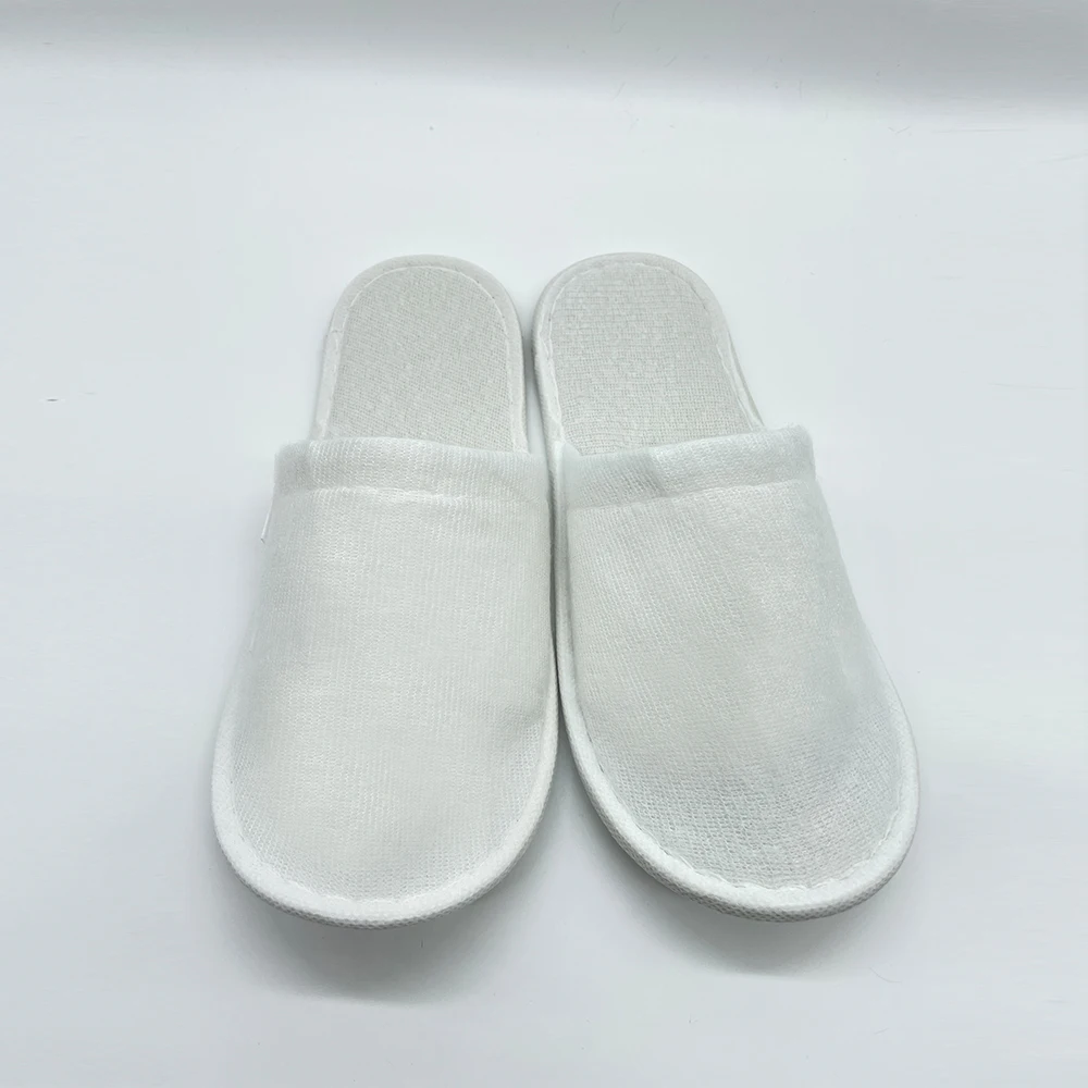 Custom Logo nice quality eco-friendly disposable hotel slipper  White Terry Indoor Slippers