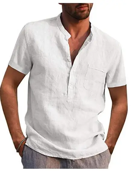 Personalized Cotton Shirting Fabric Hemp Shirt  Breathable  Summer Shirts Short-Sleeved Men'S Cotton Linen Shirt