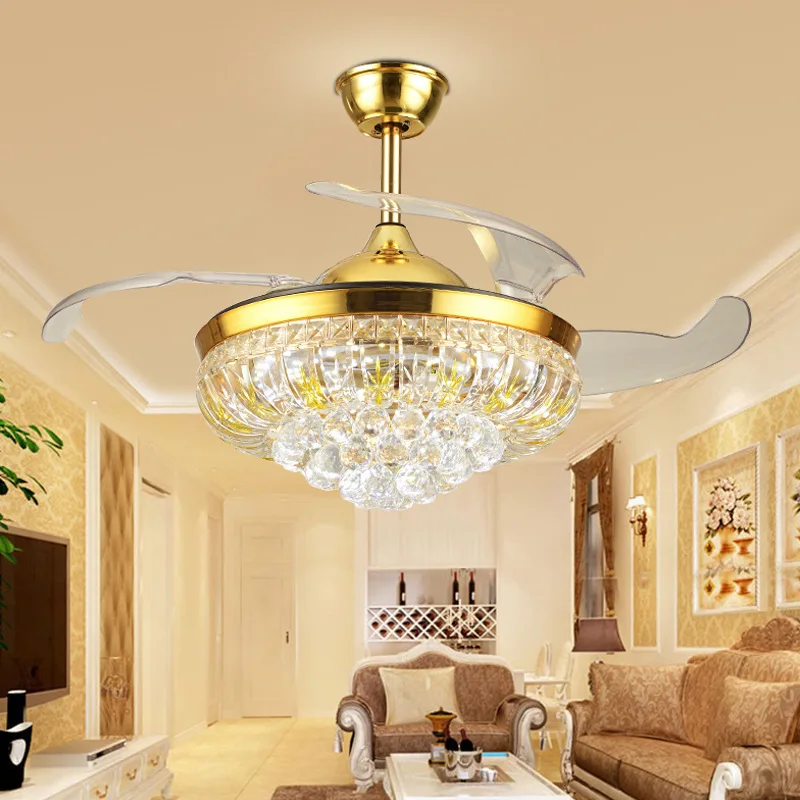 42inch modern ceiling fan lamp silver crystal Invisible fan light with remote