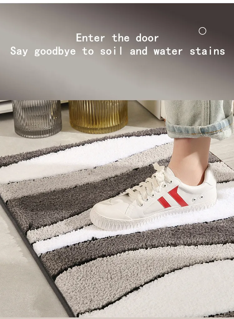 Bekalan Kilang Berkualiti Tinggi Tikar Bilik Mandi Pereka Anti Slip Tuft Stripe Bath Rug kilang