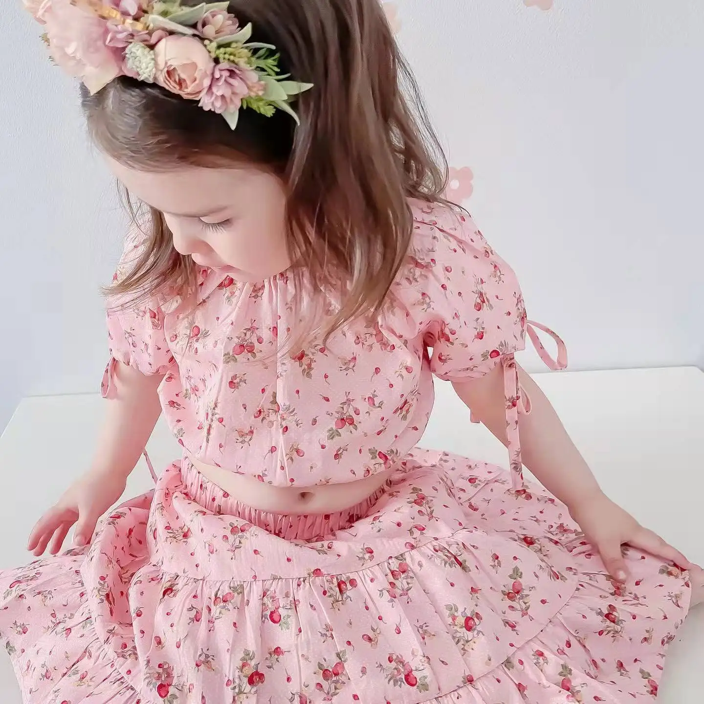 Custom Design Baby Girls Smocked Dresses Casual Spring Summer New Fashion Kids Floral Dress