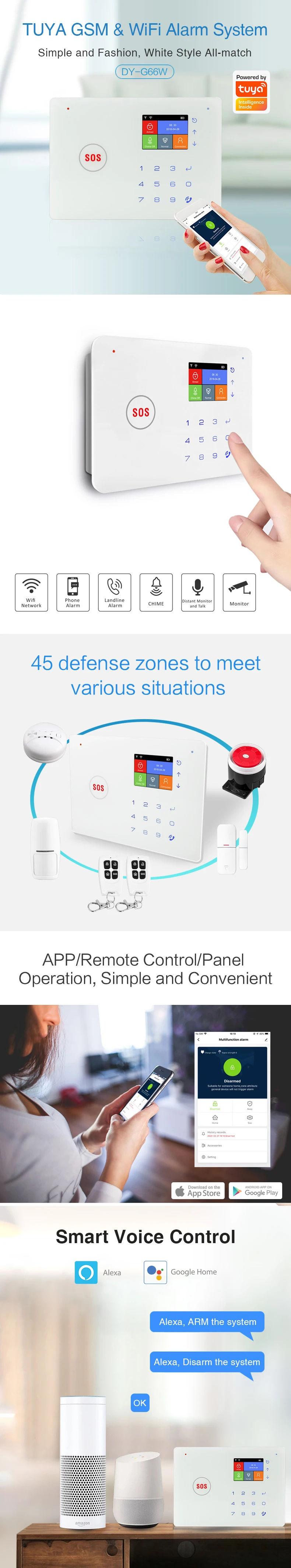 Wireless DIY Home Security Tuya WIFI/GSM/RF433 Alarm System SMS Smart Alarm System with PIR Detector Door Sensor Siren 1