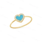 Turquoise Ring Gemnel 925 Silver Manufacturer Heart Love Women Gold Jewelry Turquoise Enamel Ring