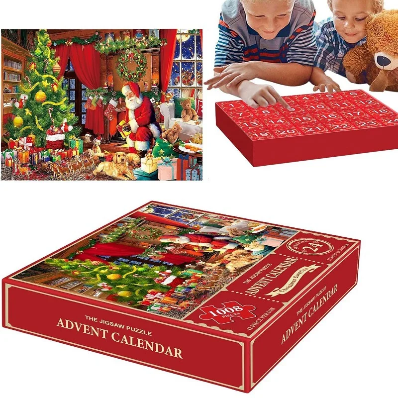 Custom Holiday Advent Calendar Jigsaw Puzzle 1000 Pieces Christmas Countdown Wooden Puzzle Game for Family Kids Gift factory